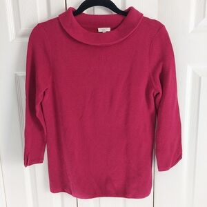 Talbots S sweater, pullover funnel neck 3/4 sleeve, fuscia raspberry pink